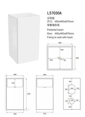 China Dissipadores eretos do banheiro do assoalho quadrado, tamanho cerâmico 465*465*870mm do dissipador do banheiro fornecedor